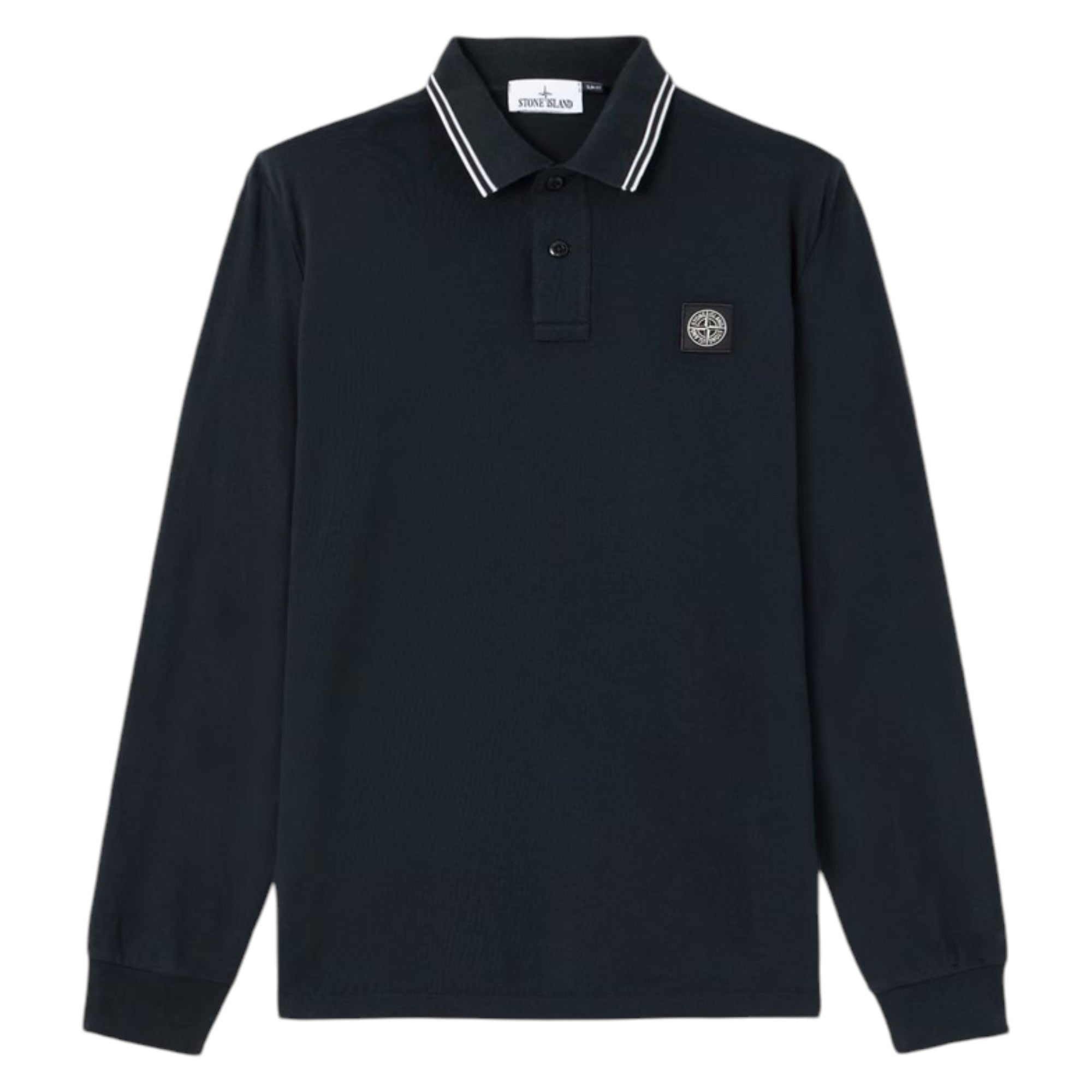 Stone Island Organic Cotton Pique Long Sleeve Navy Polo Shirt