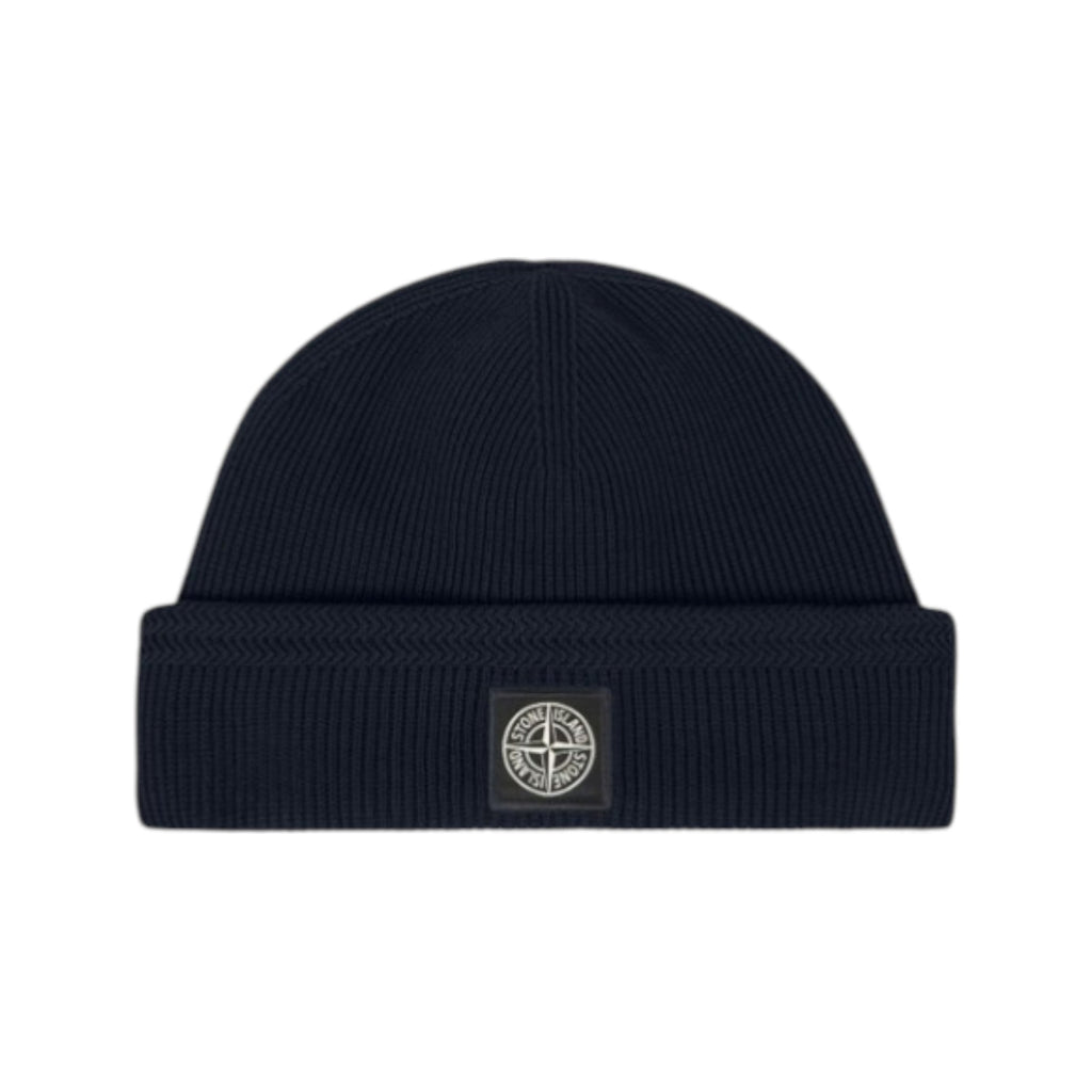 Stone Island Ribbed Organic Cotton Navy Beanie Hat