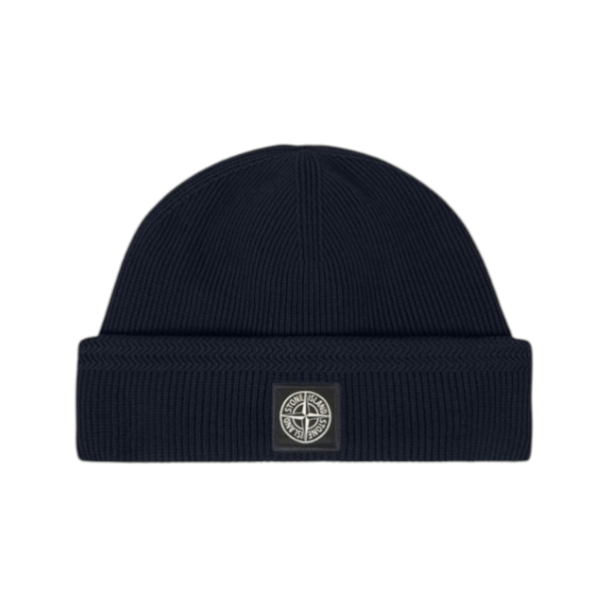 Stone Island Ribbed Organic Cotton Navy Beanie Hat