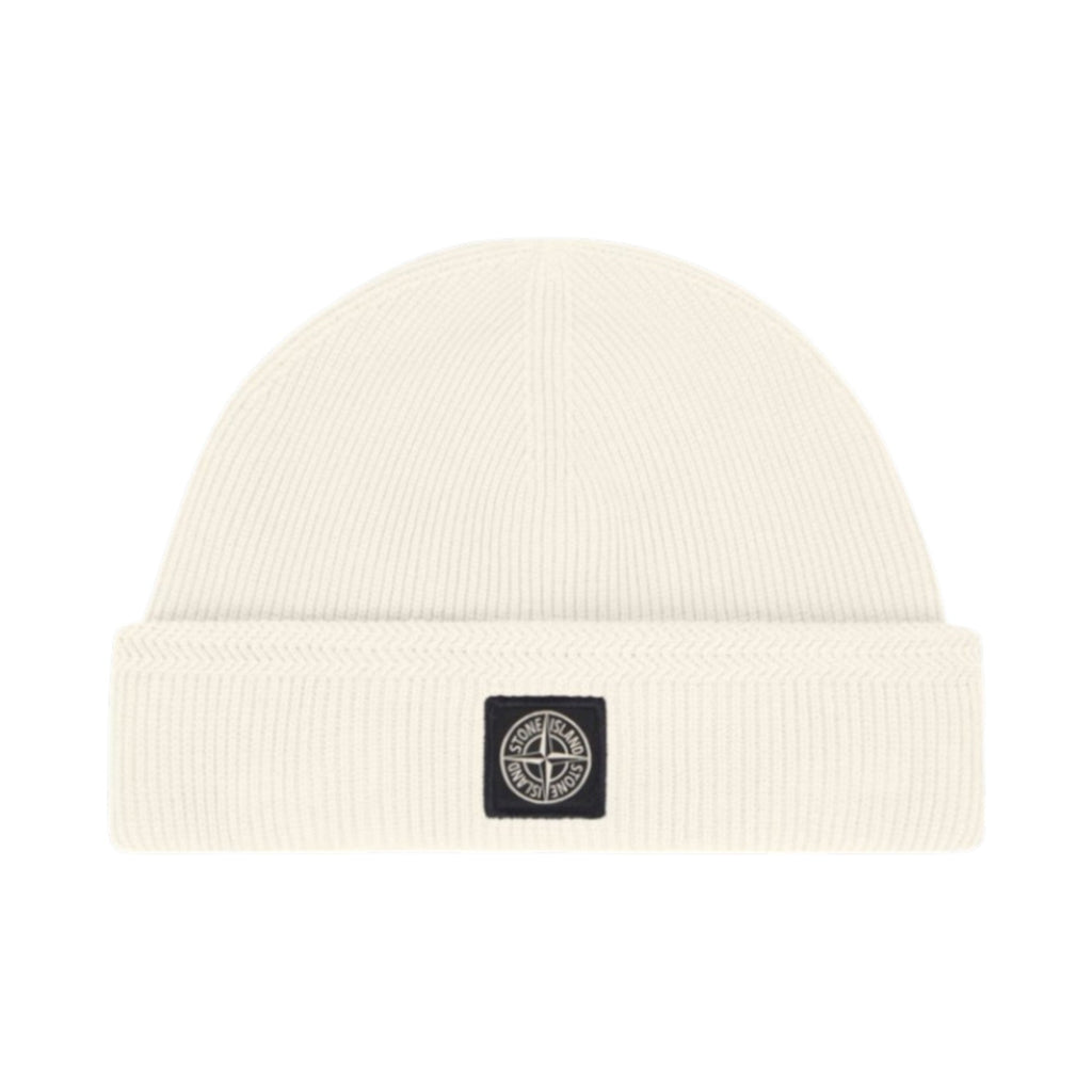 Stone Island Ribbed Organic Cotton Beige Beanie Hat