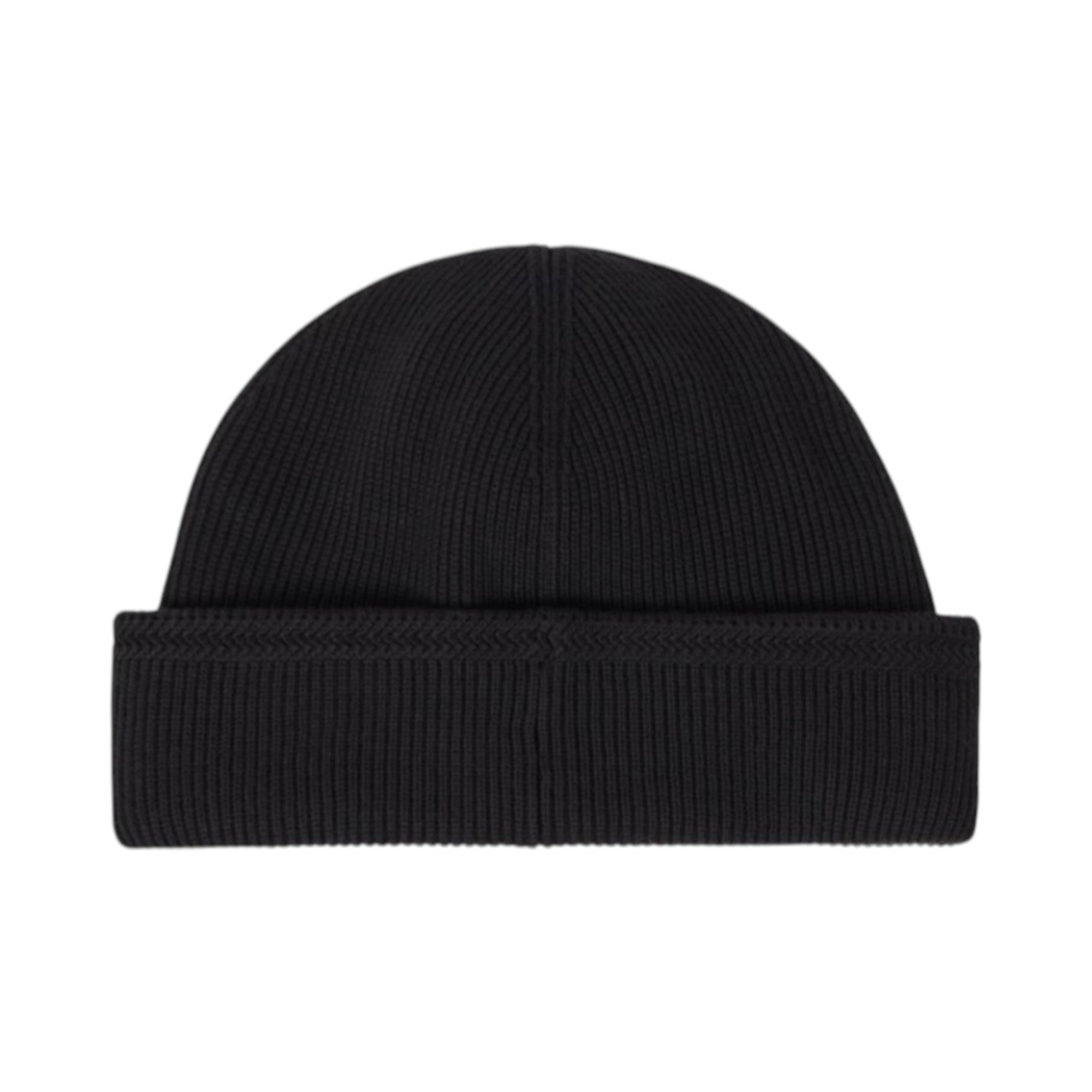 Stone Island Ribbed Organic Cotton Black Beanie Hat