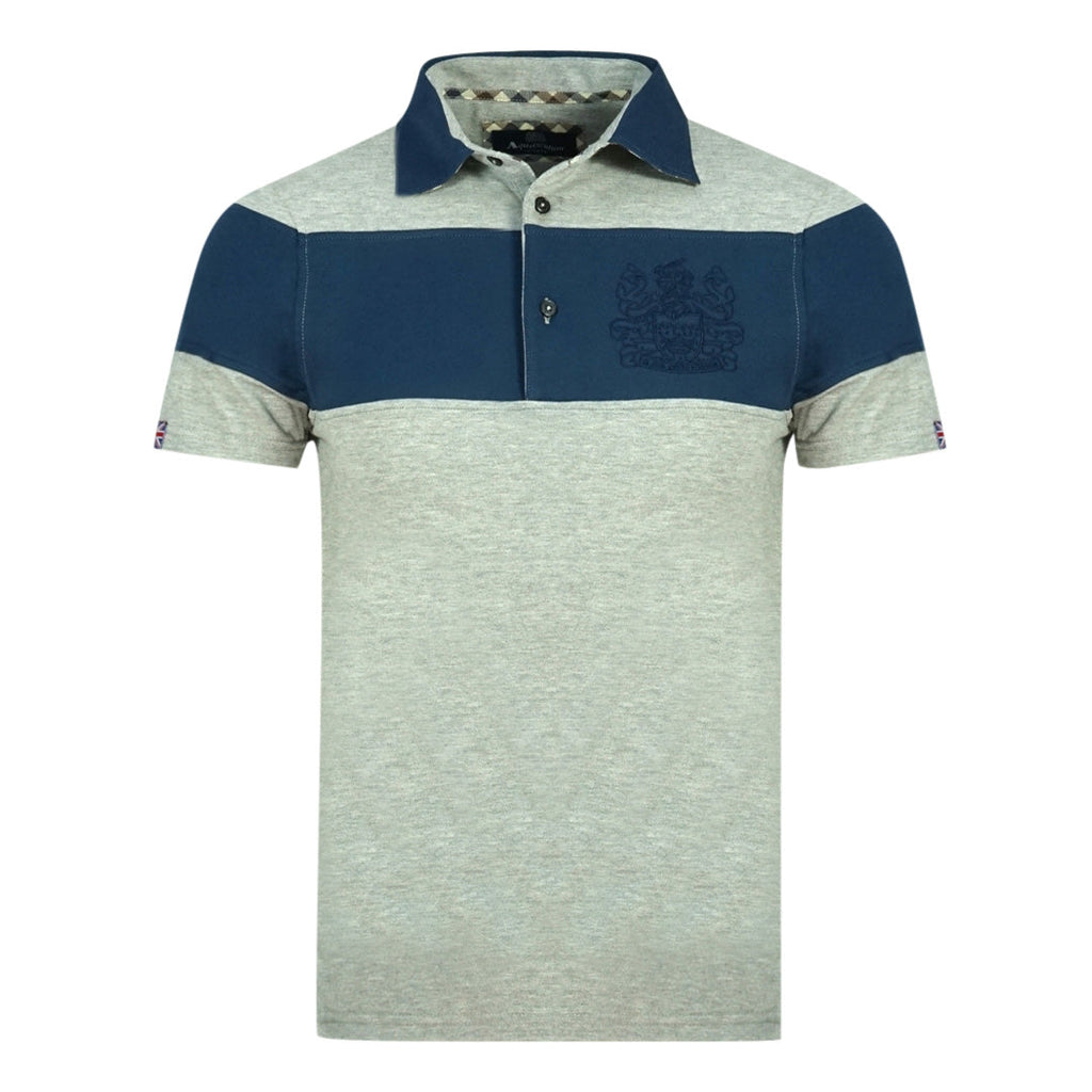 Aquascutum Colour Block Aldis Crest Chest Logo Grey Polohirt